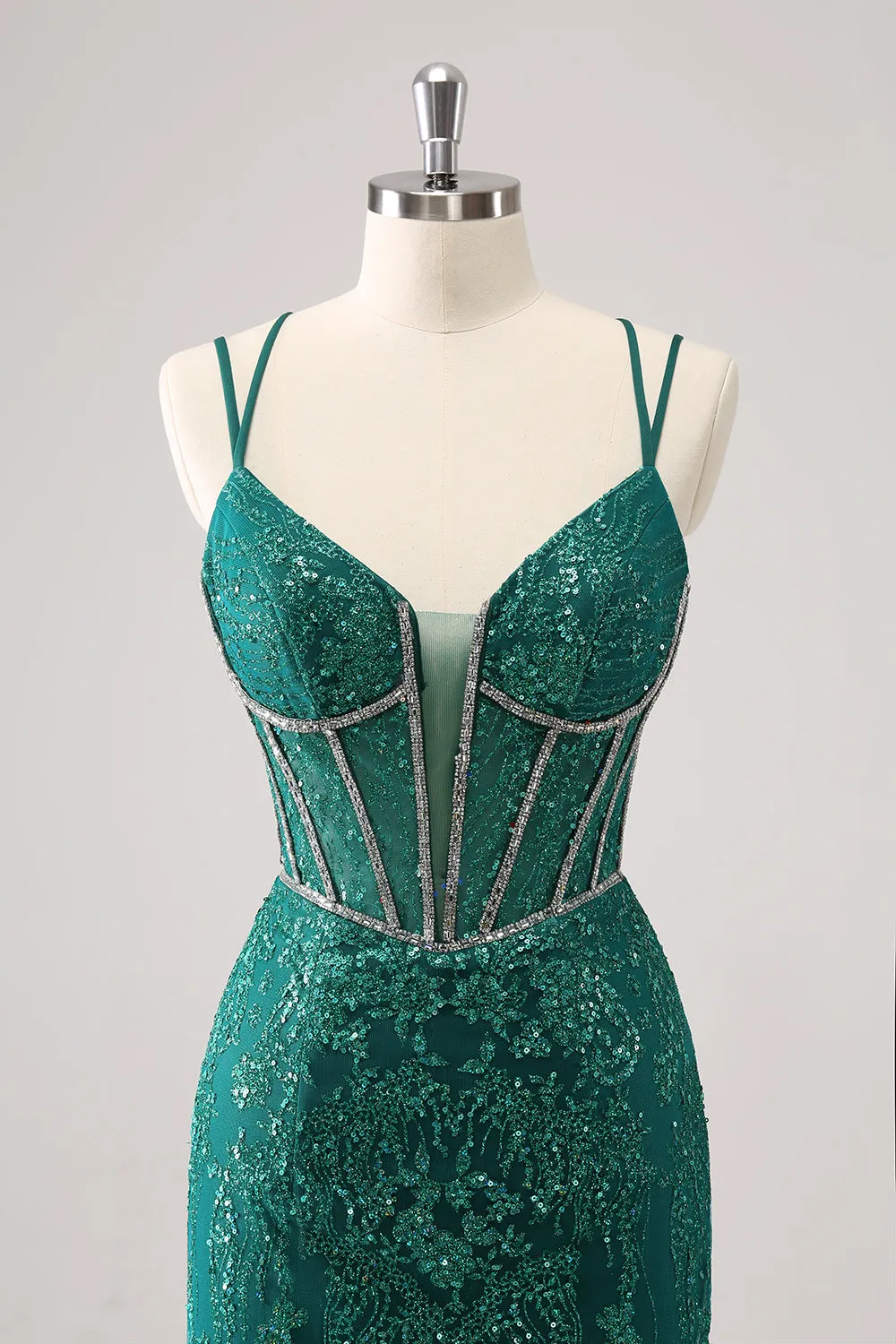Glitter Dark Green Corset Spaghetti Straps Short Tight Homecoming Dresses sold by Wedtrend product image thumbnail 4