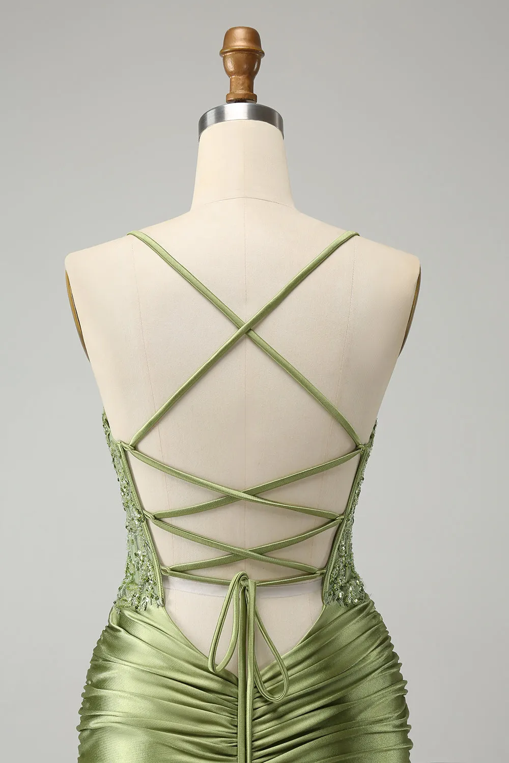 Sparkly Light Green Spaghetti Straps Sequins Corset Homecoming Dress sold by Wedtrend product image thumbnail 5
