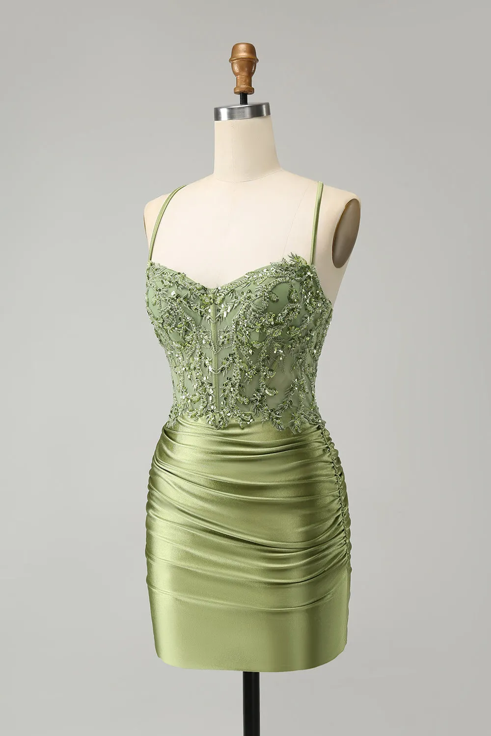 Sparkly Light Green Spaghetti Straps Sequins Corset Homecoming Dress sold by Wedtrend product image thumbnail 3