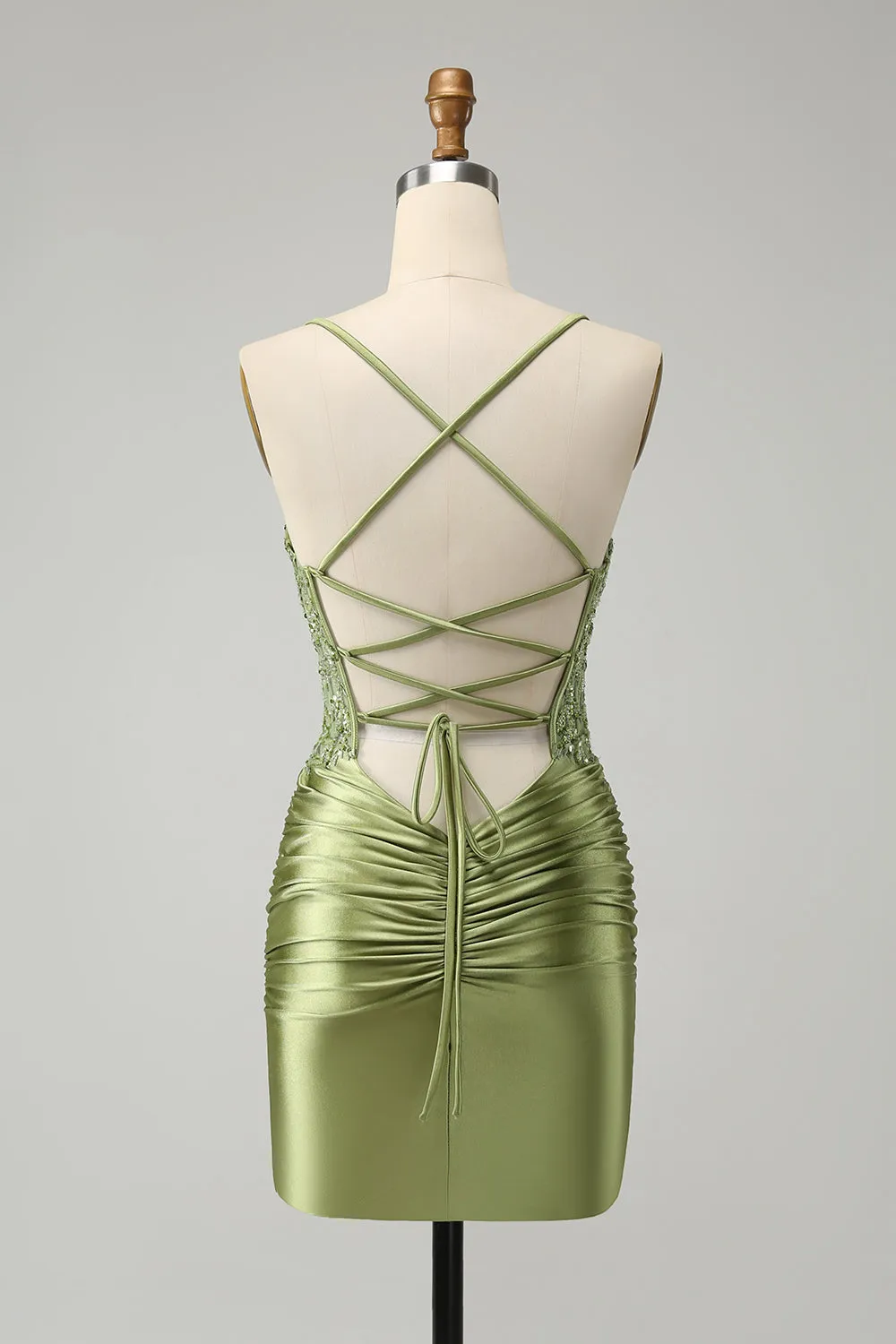 Sparkly Light Green Spaghetti Straps Sequins Corset Homecoming Dress sold by Wedtrend product image thumbnail 2