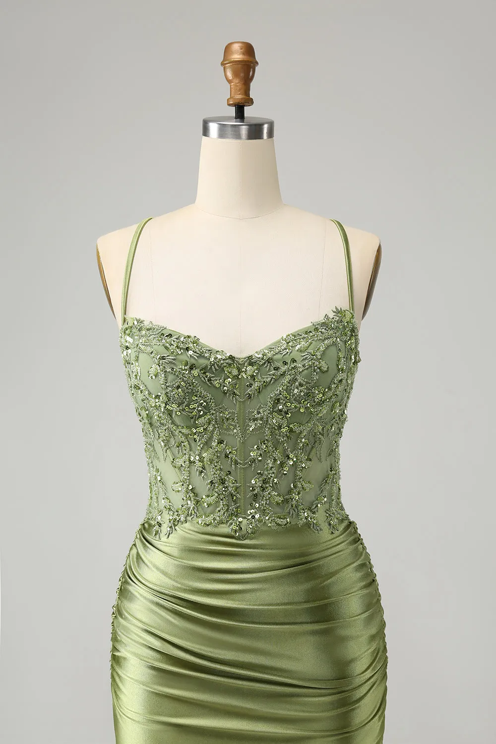 Sparkly Light Green Spaghetti Straps Sequins Corset Homecoming Dress sold by Wedtrend product image thumbnail 4