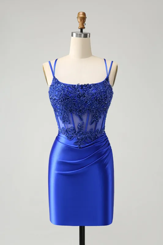 Sparkly Royal Blue Beading Corset Homecoming Dress sold by Wedtrend