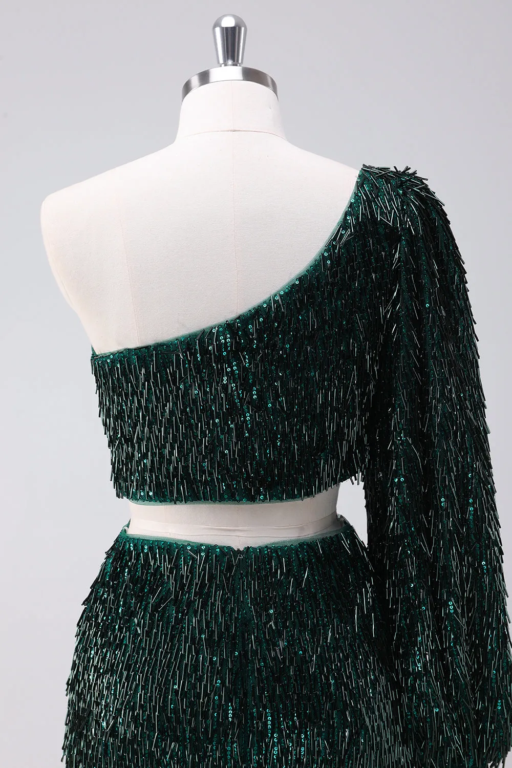 Sparkly Fringed Dark Green One Shoulder Short Homecoming Dress sold by Wedtrend product image thumbnail 5
