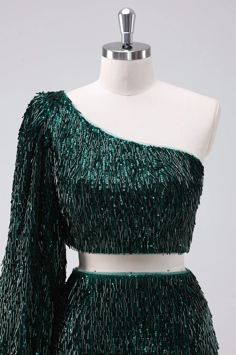 Sparkly Fringed Dark Green One Shoulder Short Homecoming Dress sold by Wedtrend product image thumbnail 4