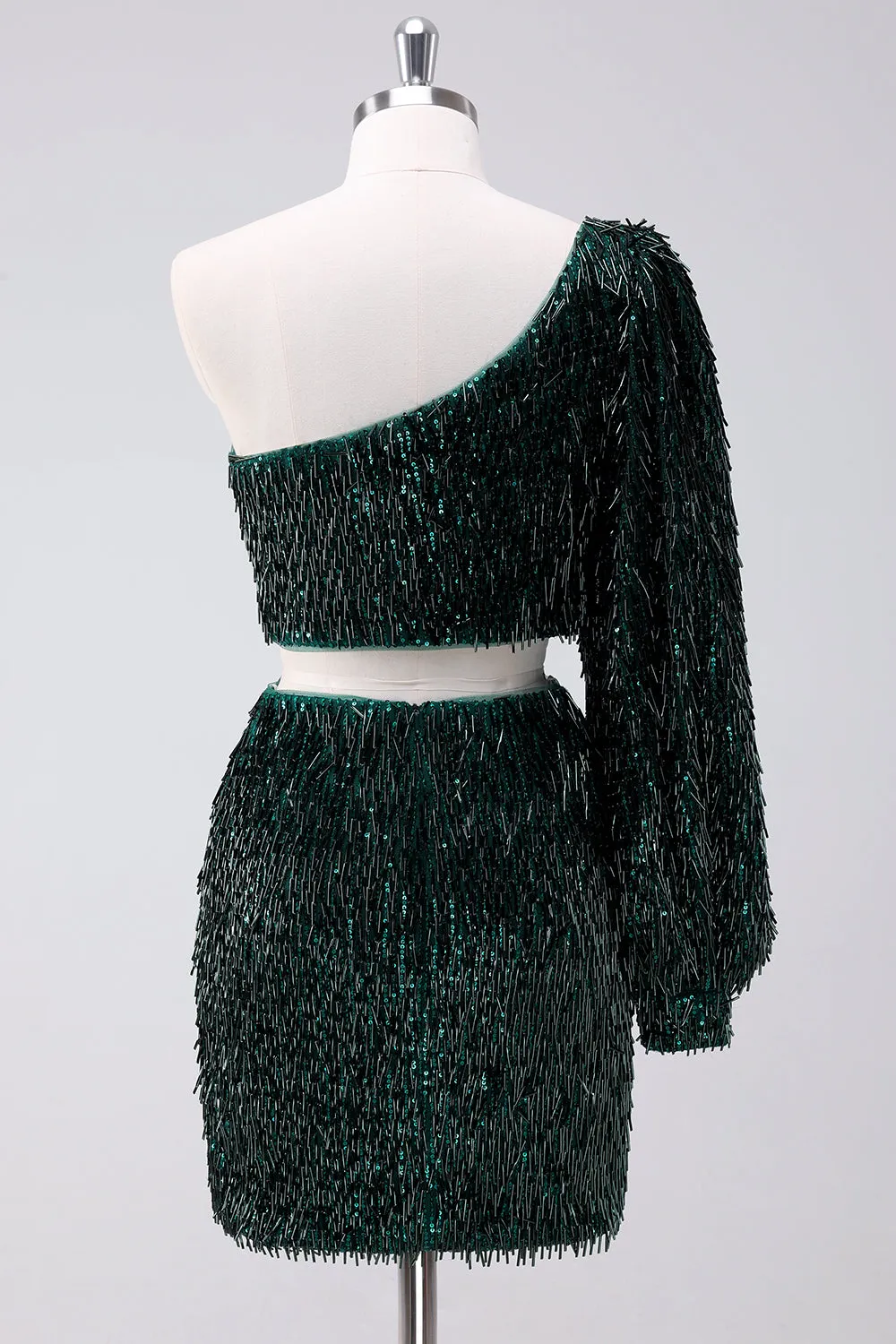 Sparkly Fringed Dark Green One Shoulder Short Homecoming Dress sold by Wedtrend product image thumbnail 2