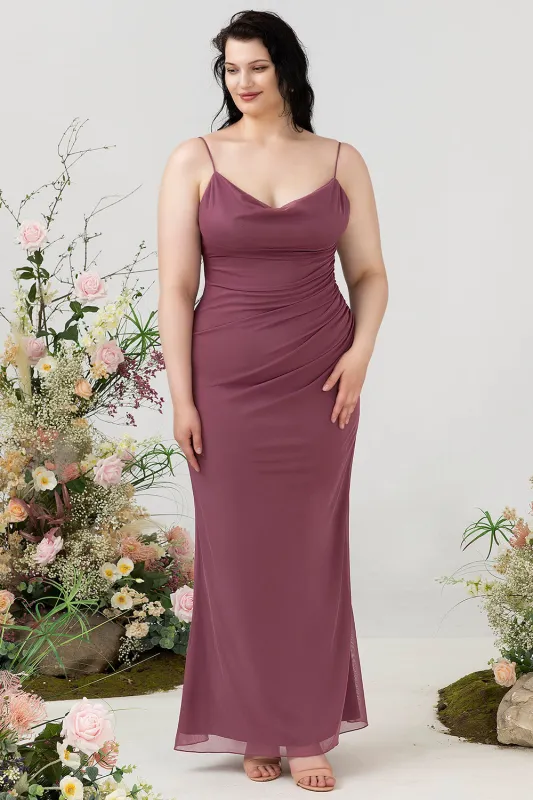 Desert Rose Sheath Spaghetti Straps Draped Chiffon Plus Size Bridesmaid Dress made by Wedtrend