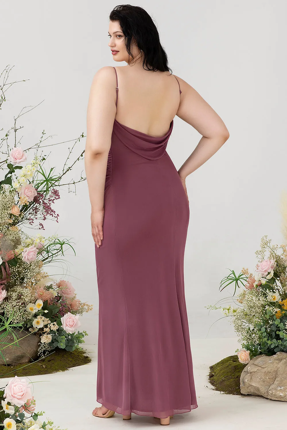 Desert Rose Sheath Spaghetti Straps Draped Chiffon Plus Size Bridesmaid Dress sold by Wedtrend product image thumbnail 2