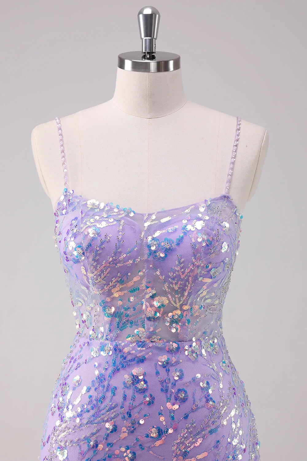 Sparkly Purple Bodycon Spaghetti Straps Short Homecoming Dress with Sequins sold by Wedtrend product image thumbnail 4