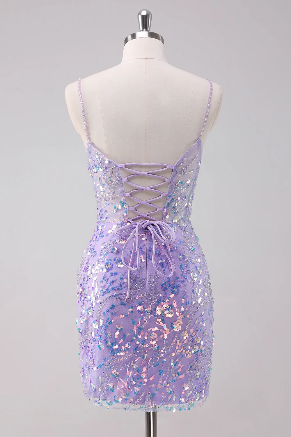 Sparkly Purple Bodycon Spaghetti Straps Short Homecoming Dress with Sequins sold by Wedtrend product image thumbnail 2