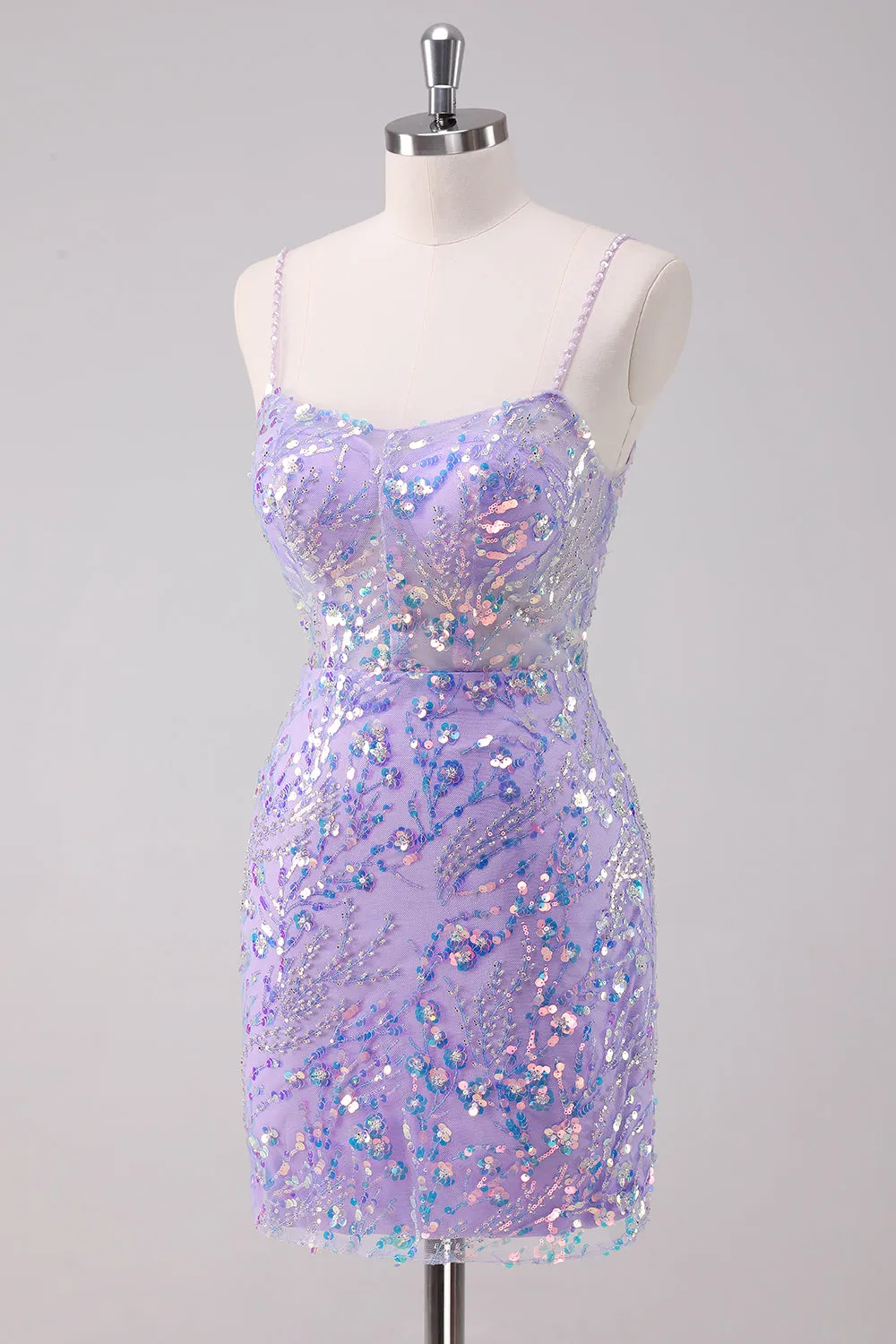 Sparkly Purple Bodycon Spaghetti Straps Short Homecoming Dress with Sequins sold by Wedtrend product image thumbnail 3