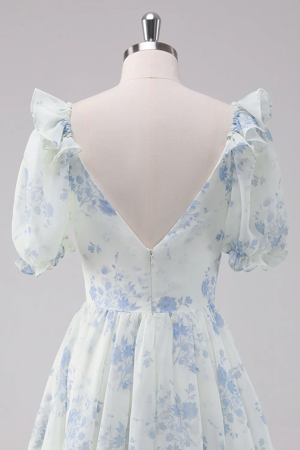 Light Blue Floral Short Homecoming Dress with Short Sleeves sold by Wedtrend product image thumbnail 5