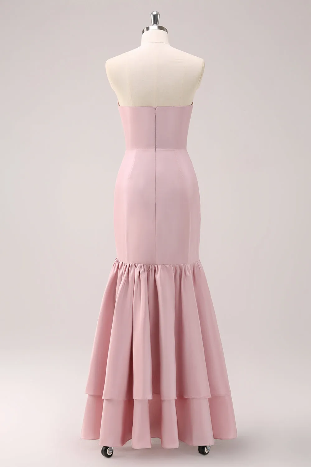 Pink Mermaid Strapless Asymmetrical Bridesmaid Dress with Ruffles sold by Wedtrend product image thumbnail 2