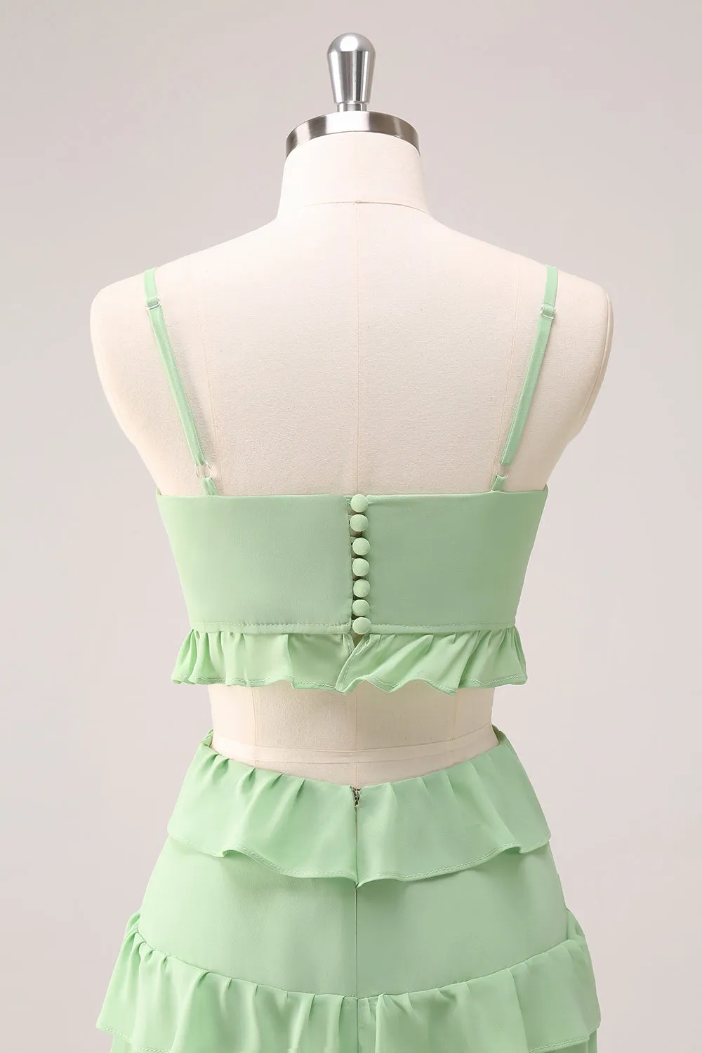 Light Green A Line Spaghetti Straps Hollow Out Long Bridesmaid Dress with Slit sold by Wedtrend product image thumbnail 5