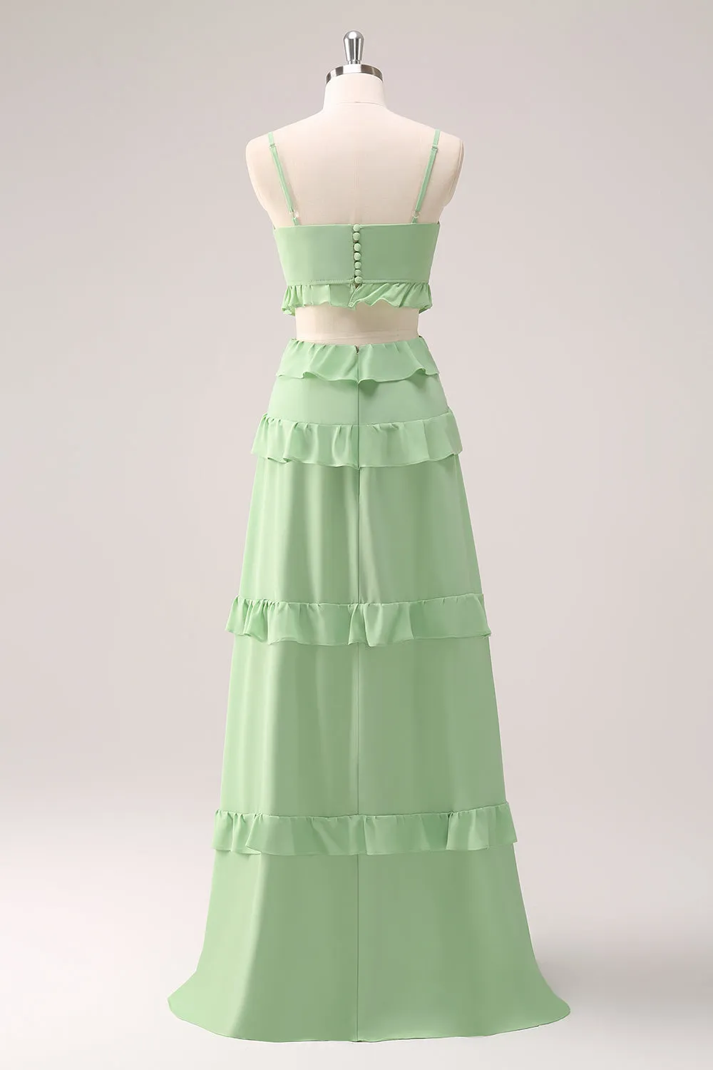 Light Green A Line Spaghetti Straps Hollow Out Long Bridesmaid Dress with Slit sold by Wedtrend product image thumbnail 2