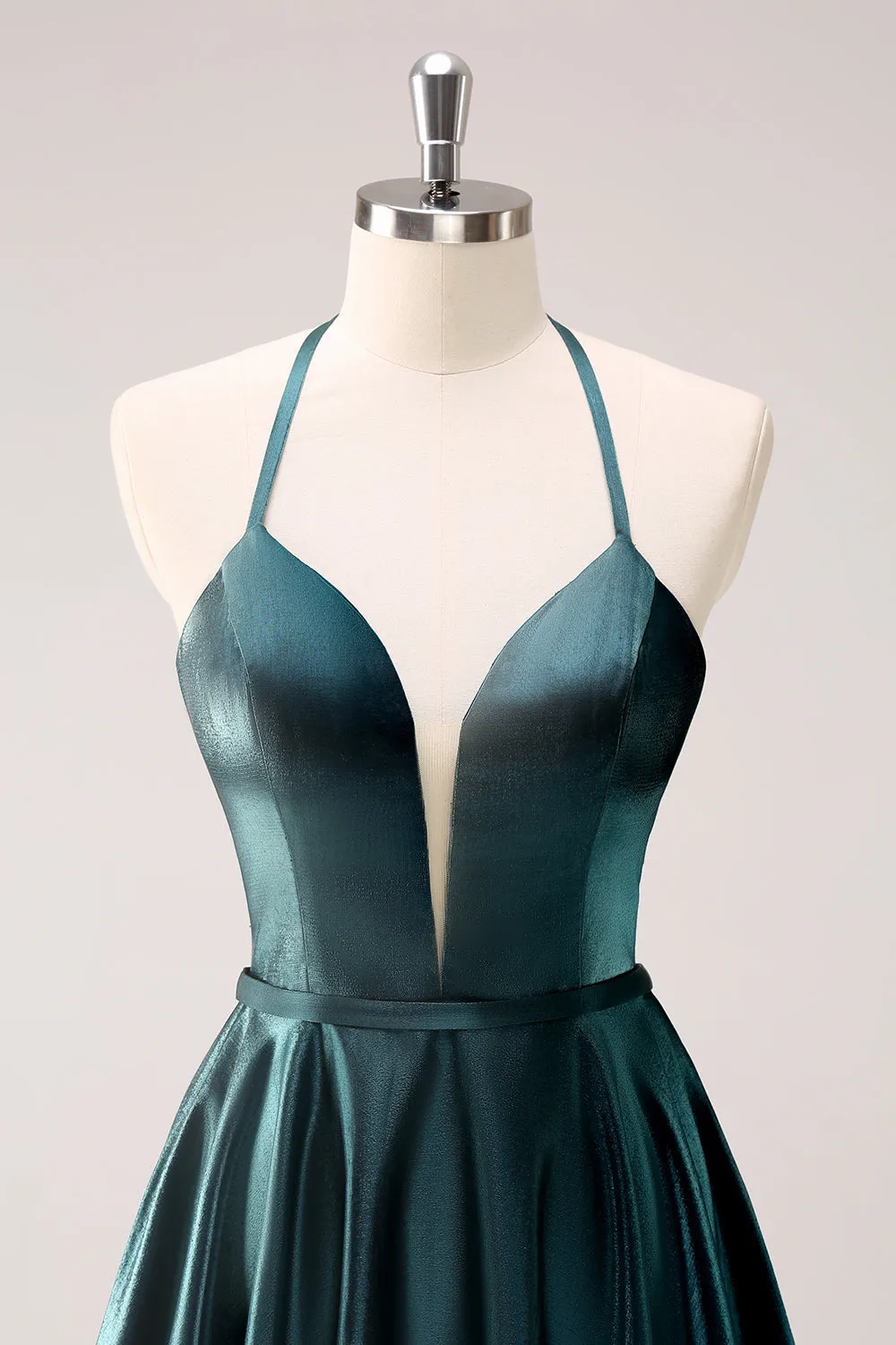 Peacock Blue A-Line Halter Short Homecoming Dress with Lace Up Back sold by Wedtrend product image thumbnail 4