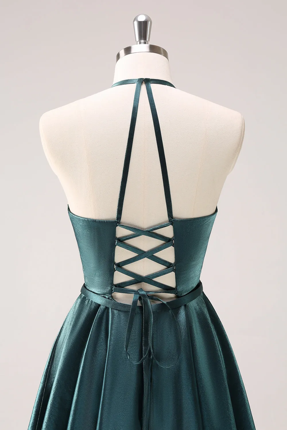 Peacock Blue A-Line Halter Short Homecoming Dress with Lace Up Back sold by Wedtrend product image thumbnail 5