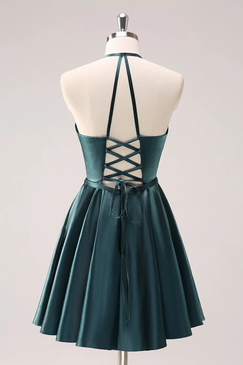 Peacock Blue A-Line Halter Short Homecoming Dress with Lace Up Back sold by Wedtrend product image thumbnail 2