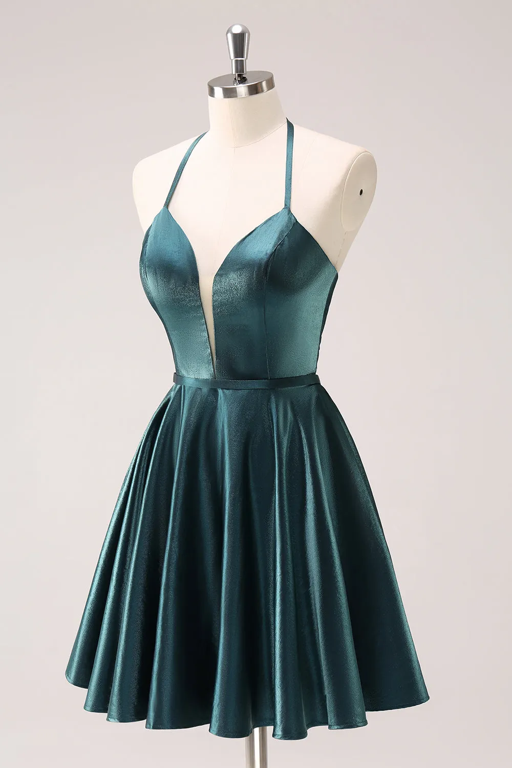 Peacock Blue A-Line Halter Short Homecoming Dress with Lace Up Back sold by Wedtrend product image thumbnail 3
