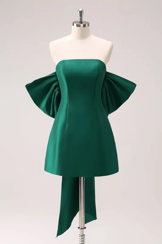 Dark Green A Line Strapless Short Homecoming Dress with Bow sold by Wedtrend