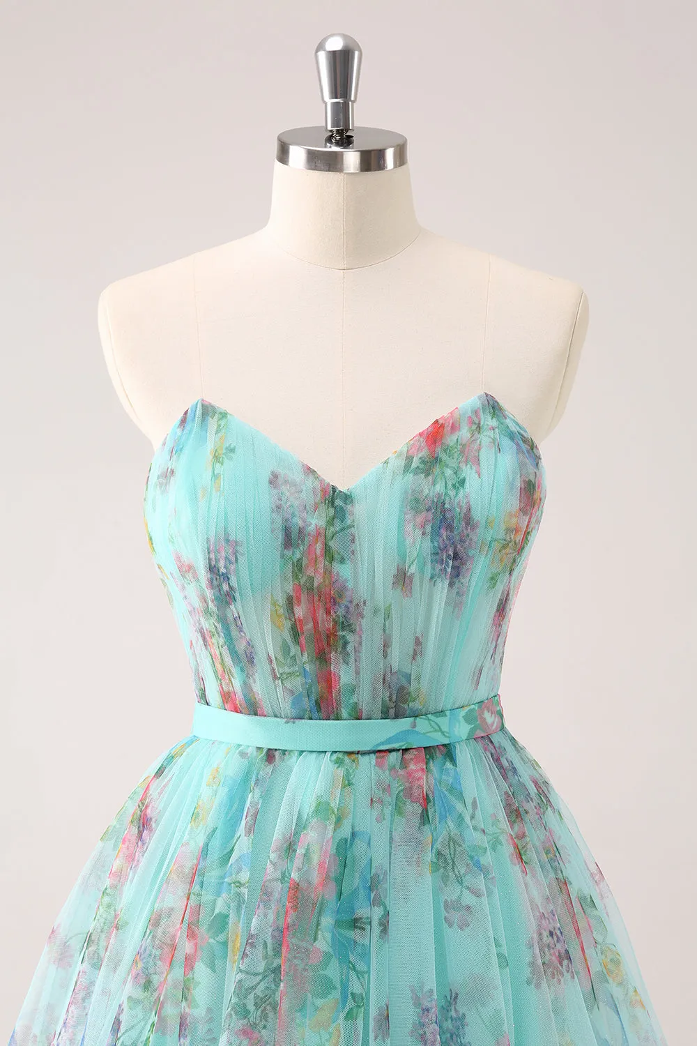 Fluffy A Line Strapless Ruched Floral Short Homecoming Dress with Bow sold by Wedtrend product image thumbnail 4