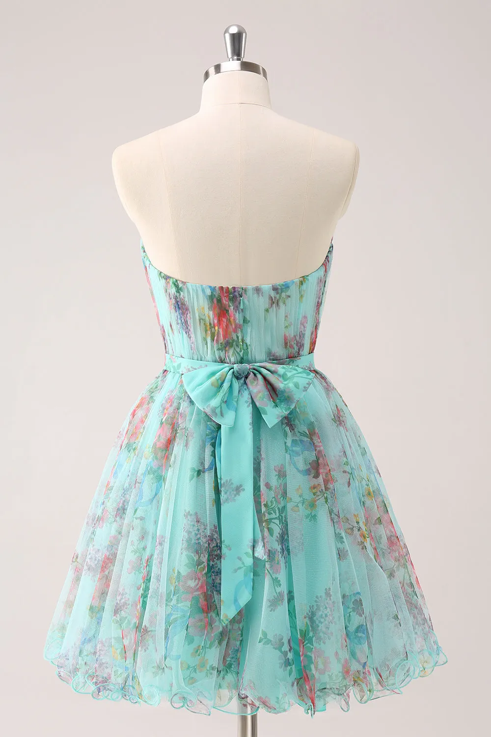 Fluffy A Line Strapless Ruched Floral Short Homecoming Dress with Bow sold by Wedtrend product image thumbnail 2