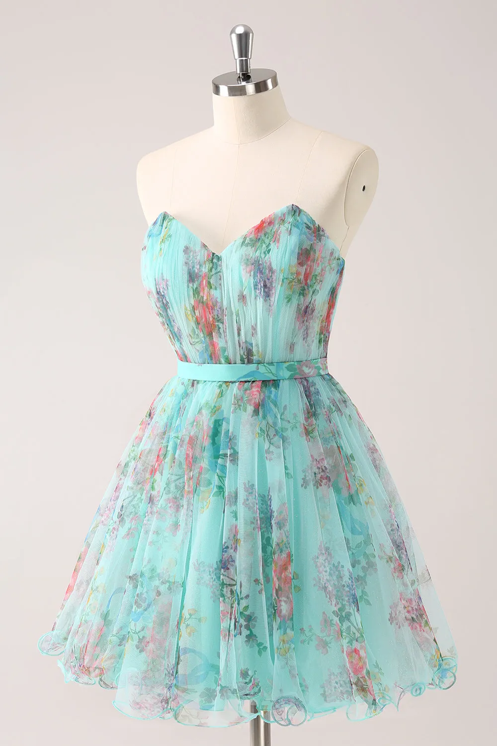 Fluffy A Line Strapless Ruched Floral Short Homecoming Dress with Bow sold by Wedtrend product image thumbnail 3
