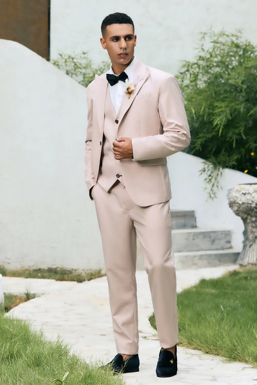 Men's Light Pink One Button Shawl Lapel 3 Piece Wedding Suits sold by Wedtrend