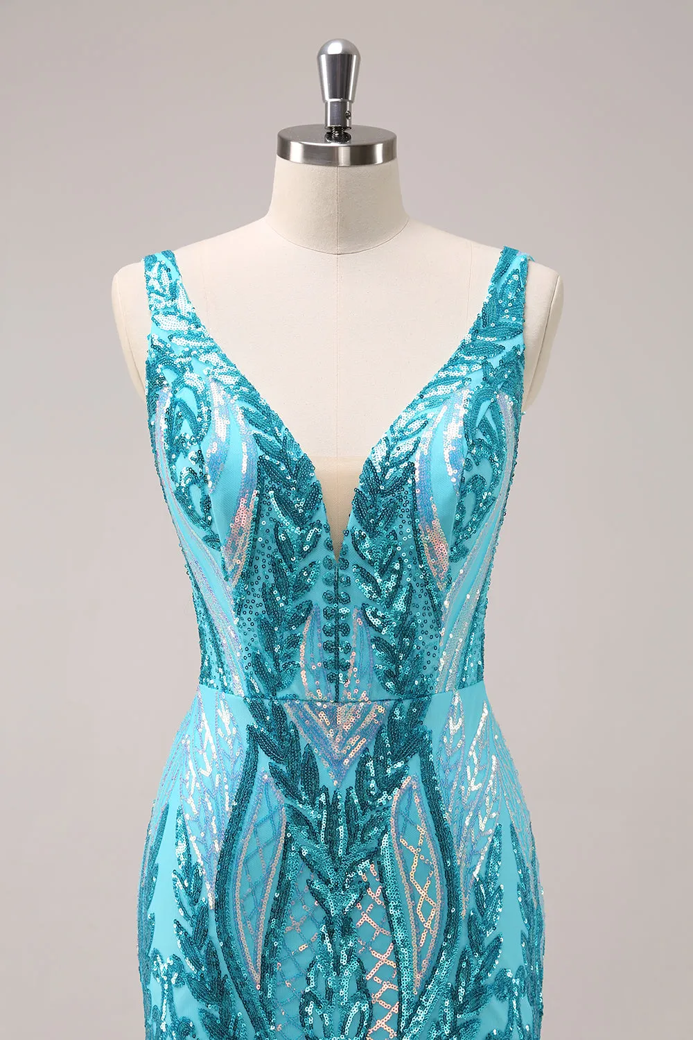 Sparkly Blue Bodycon V Neck Backless Short Homecoming Dress with Sequins sold by Wedtrend product image thumbnail 4