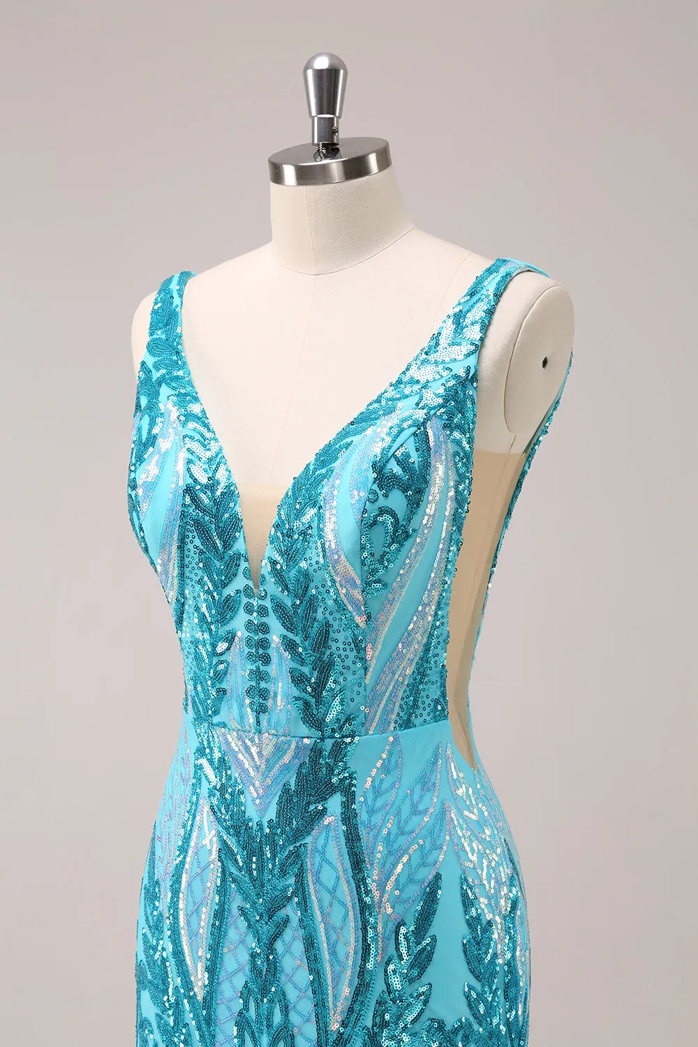 Sparkly Blue Bodycon V Neck Backless Short Homecoming Dress with Sequins sold by Wedtrend product image thumbnail 5