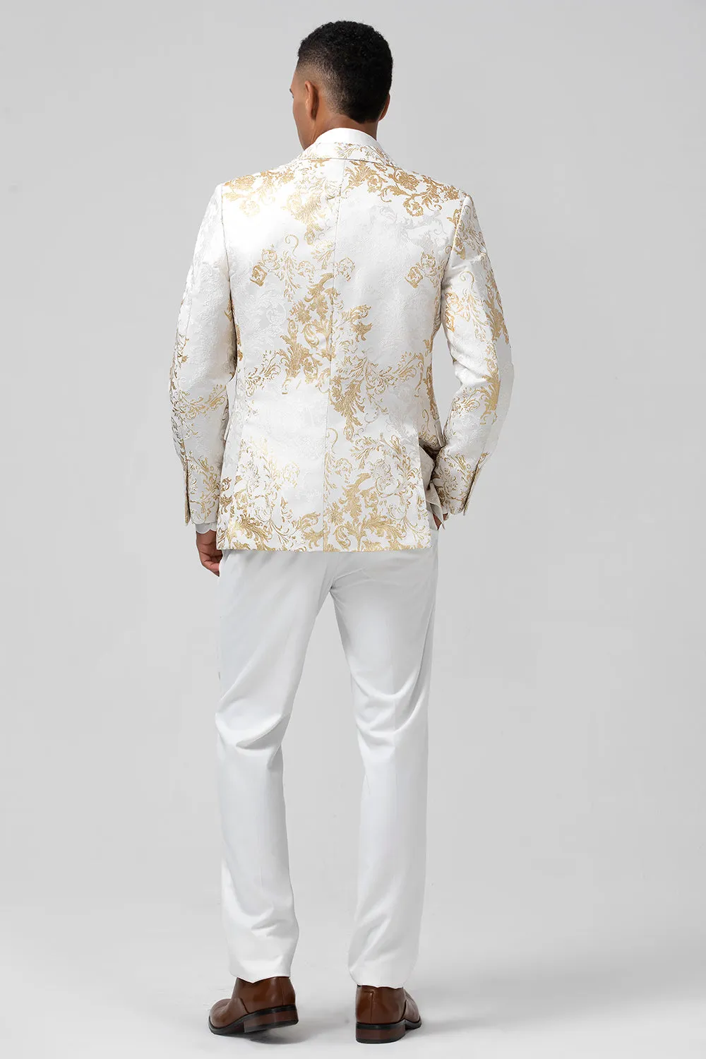 Men's Champagne Peak Lapel One Button Jacquard 2 Piece Prom Suits sold by Wedtrend product image thumbnail 2