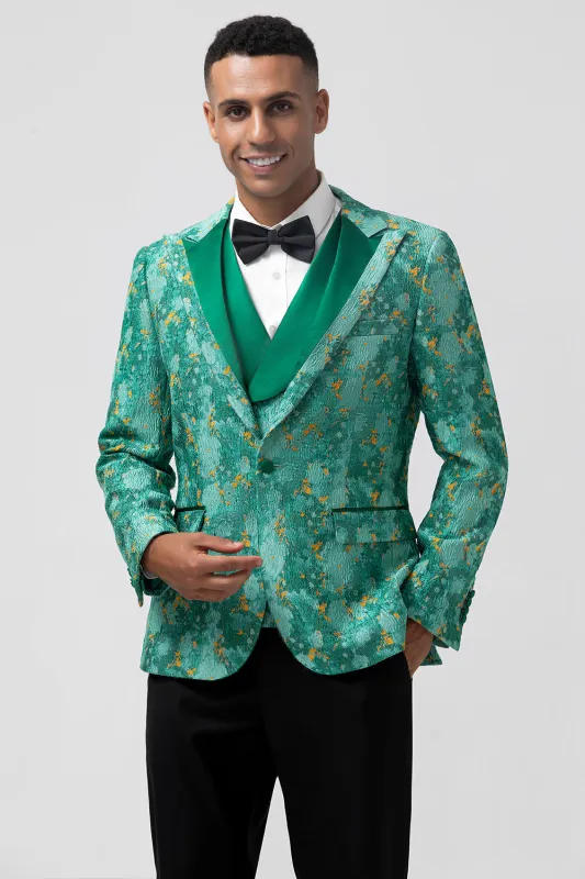 Men's Green Notch Lapel One Button 3 Piece Jacquard Prom Suits made by Wedtrend