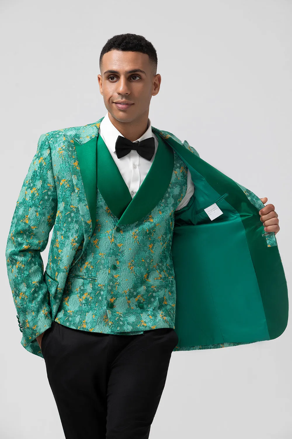 Men's Green Notch Lapel One Button 3 Piece Jacquard Prom Suits sold by Wedtrend product image thumbnail 3