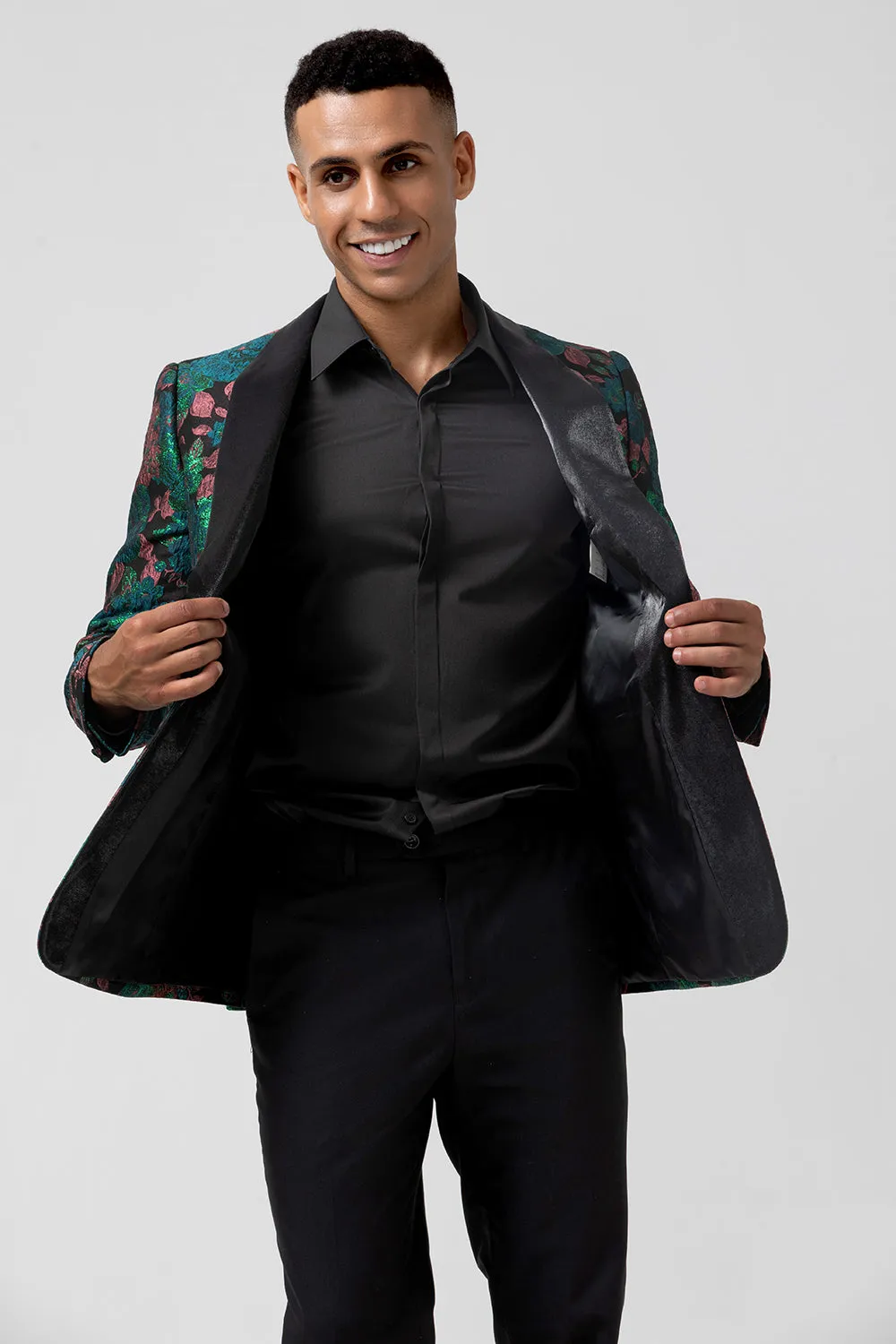 Men's Green Shawl Lapel One Button Jacquard Prom Blazer sold by Wedtrend product image thumbnail 5