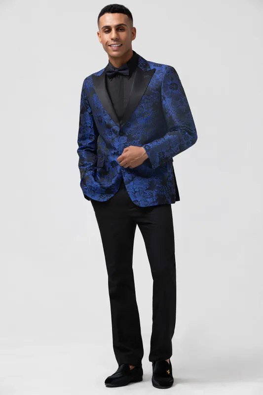 Men's Royal Blue Peak Lapel Jacquard Single Breasted 2 Piece Prom Suits sold by Wedtrend