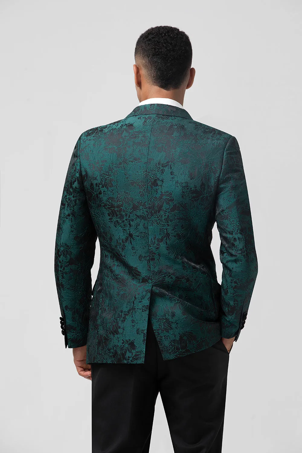 Men's Dark Green Peak Lapel 2 Piece Double Breasted Jacquard Prom Suits sold by Wedtrend product image thumbnail 2