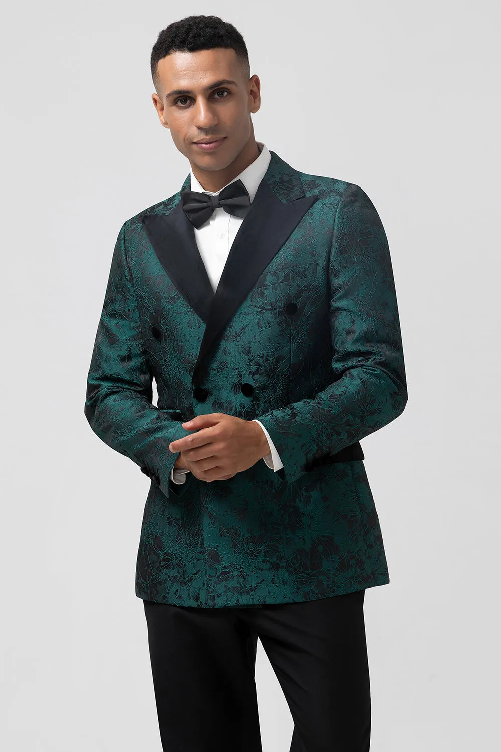 Men's Dark Green Peak Lapel 2 Piece Double Breasted Jacquard Prom Suits sold by Wedtrend product image thumbnail 4