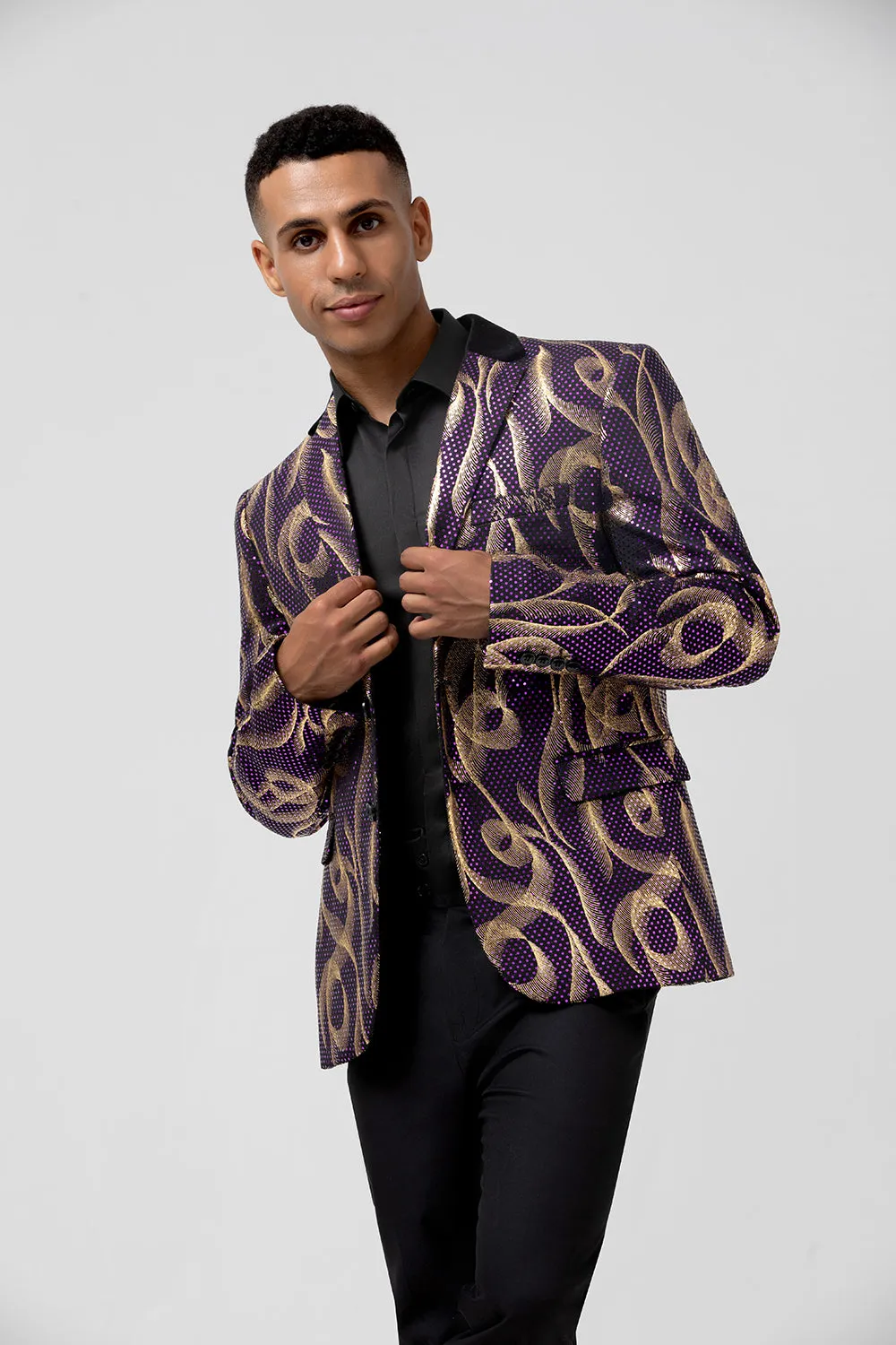 Men's Purple Notched Lapel Jacquard Single Breasted Prom Blazer sold by Wedtrend product image thumbnail 5