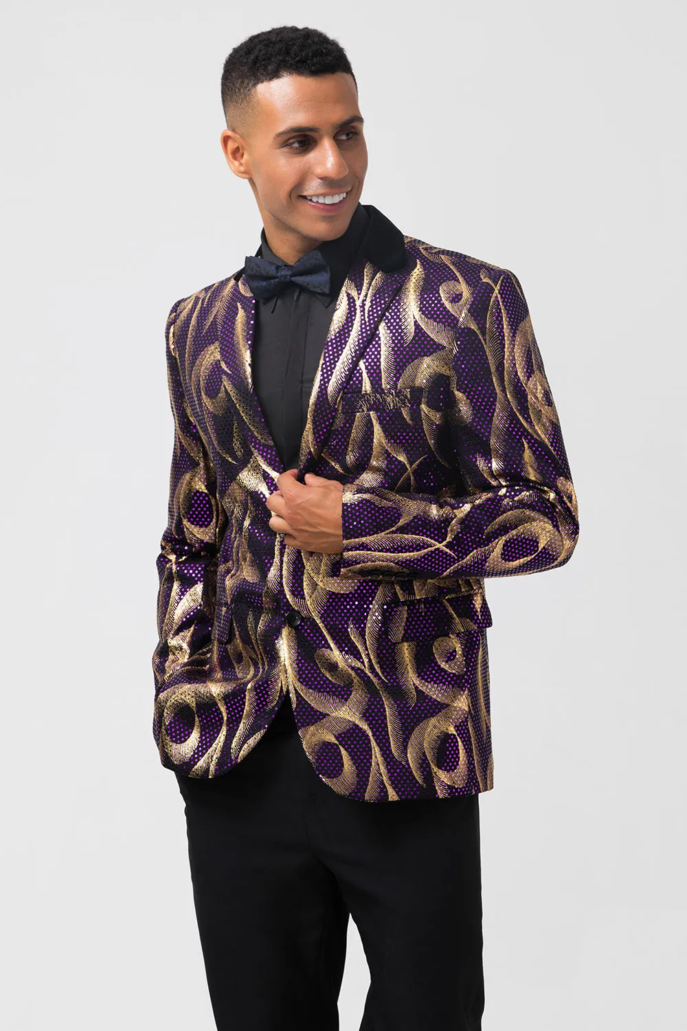 Men's Purple Notched Lapel Jacquard Single Breasted Prom Blazer sold by Wedtrend product image thumbnail 3