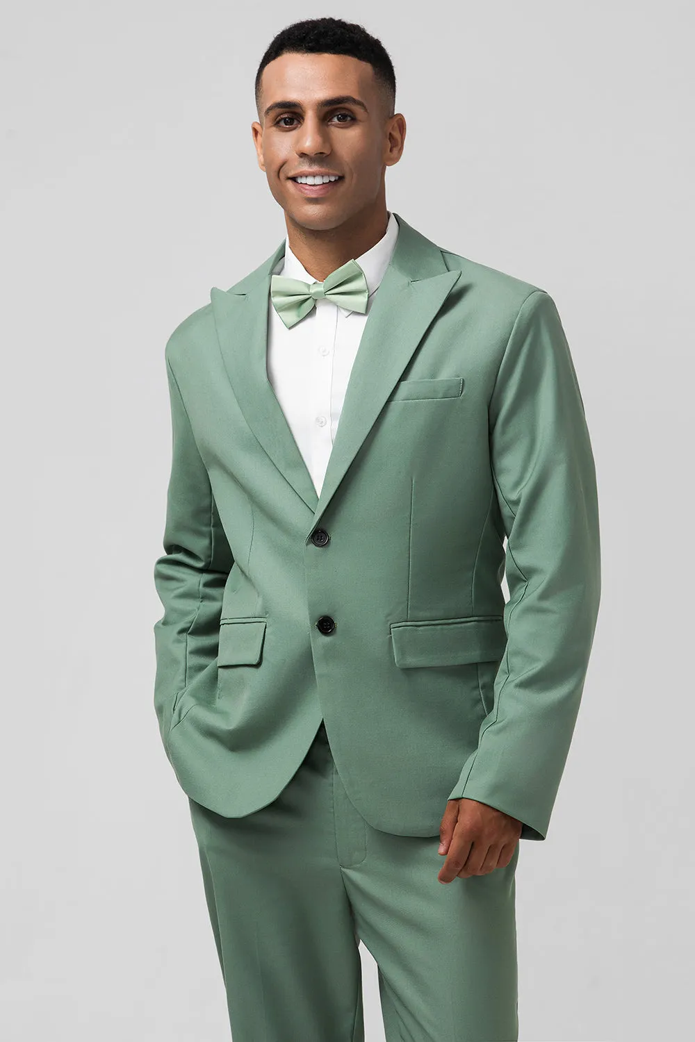 Men's Grey Green Notch Lapel Single Breasted 2 Piece Prom Suits sold by Wedtrend product image thumbnail 3