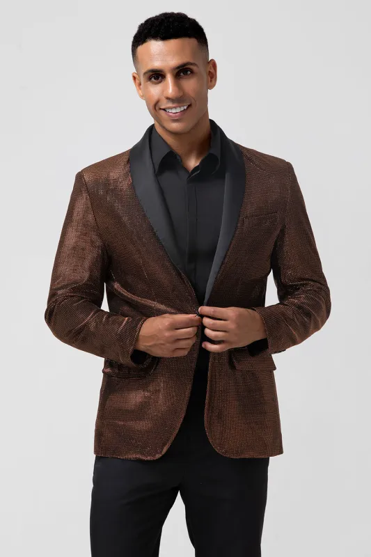 Men's Brown Shawl Lapel One Button Prom Blazer sold by Wedtrend