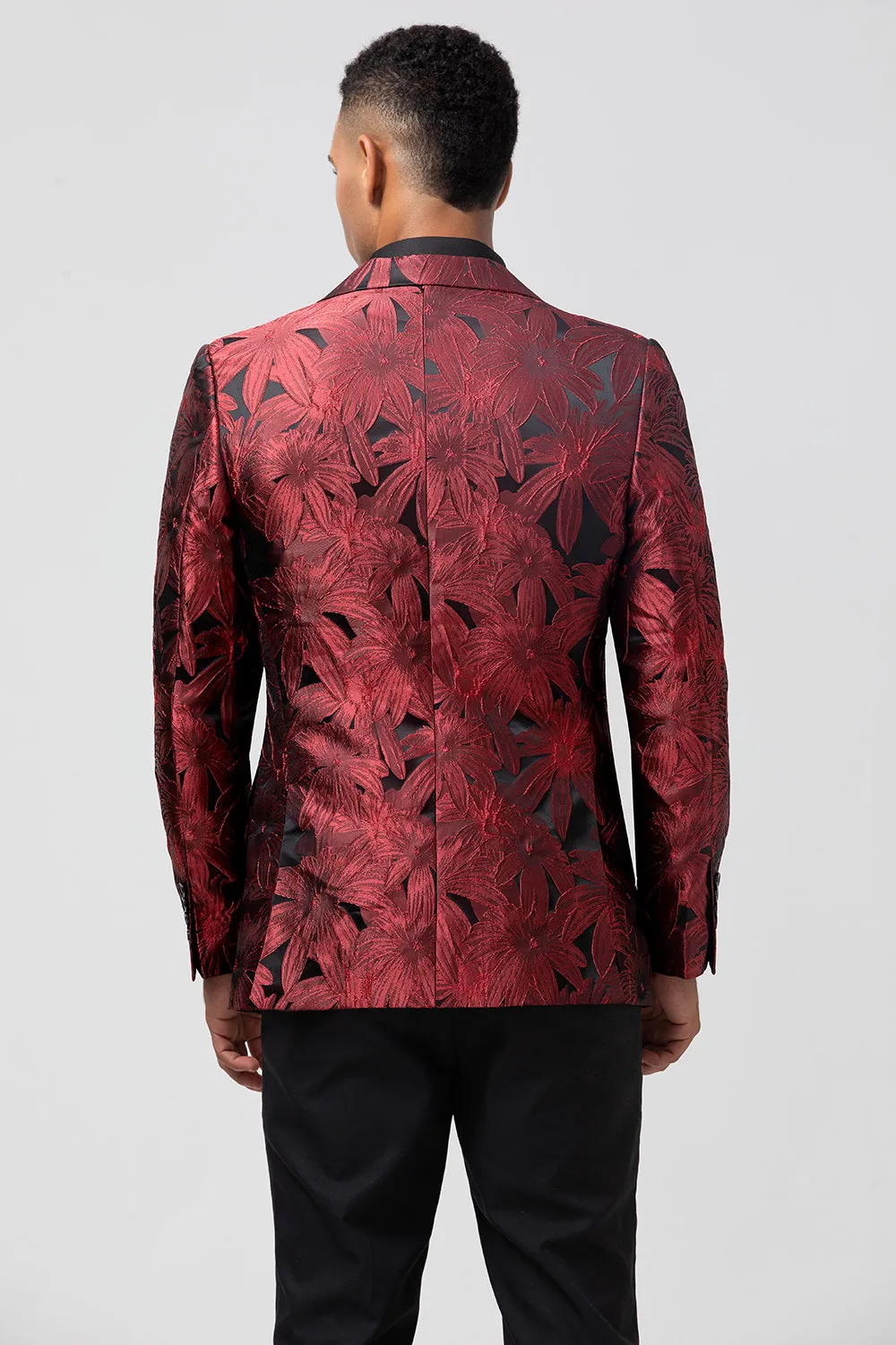 Men's Red Jacquard Peak Lapel Jacquard One Button 2 Piece Wedding Suits sold by Wedtrend product image thumbnail 2