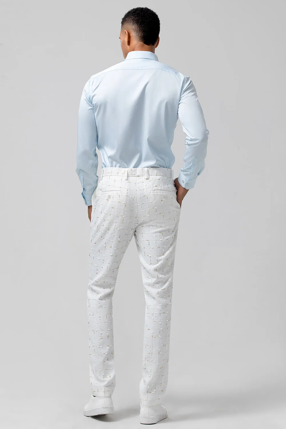 Men's White Peak Lapel Plaid Single Breasted 2 Piece Wedding Suits sold by Wedtrend product image thumbnail 5