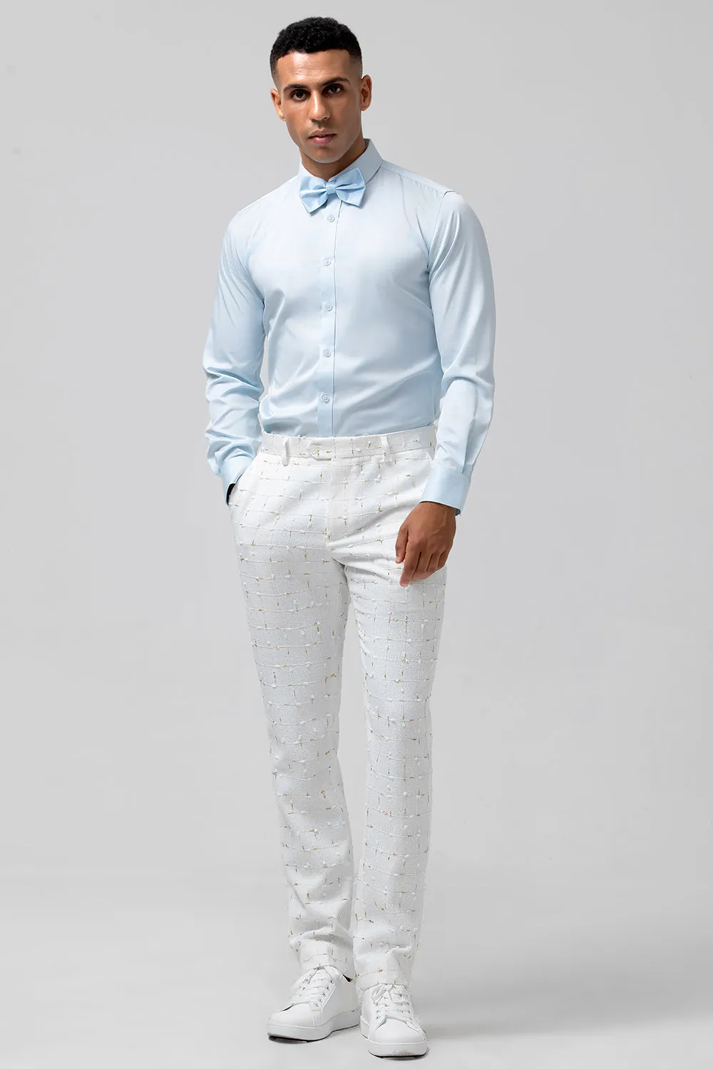 Men's White Peak Lapel Plaid Single Breasted 2 Piece Wedding Suits sold by Wedtrend product image thumbnail 4