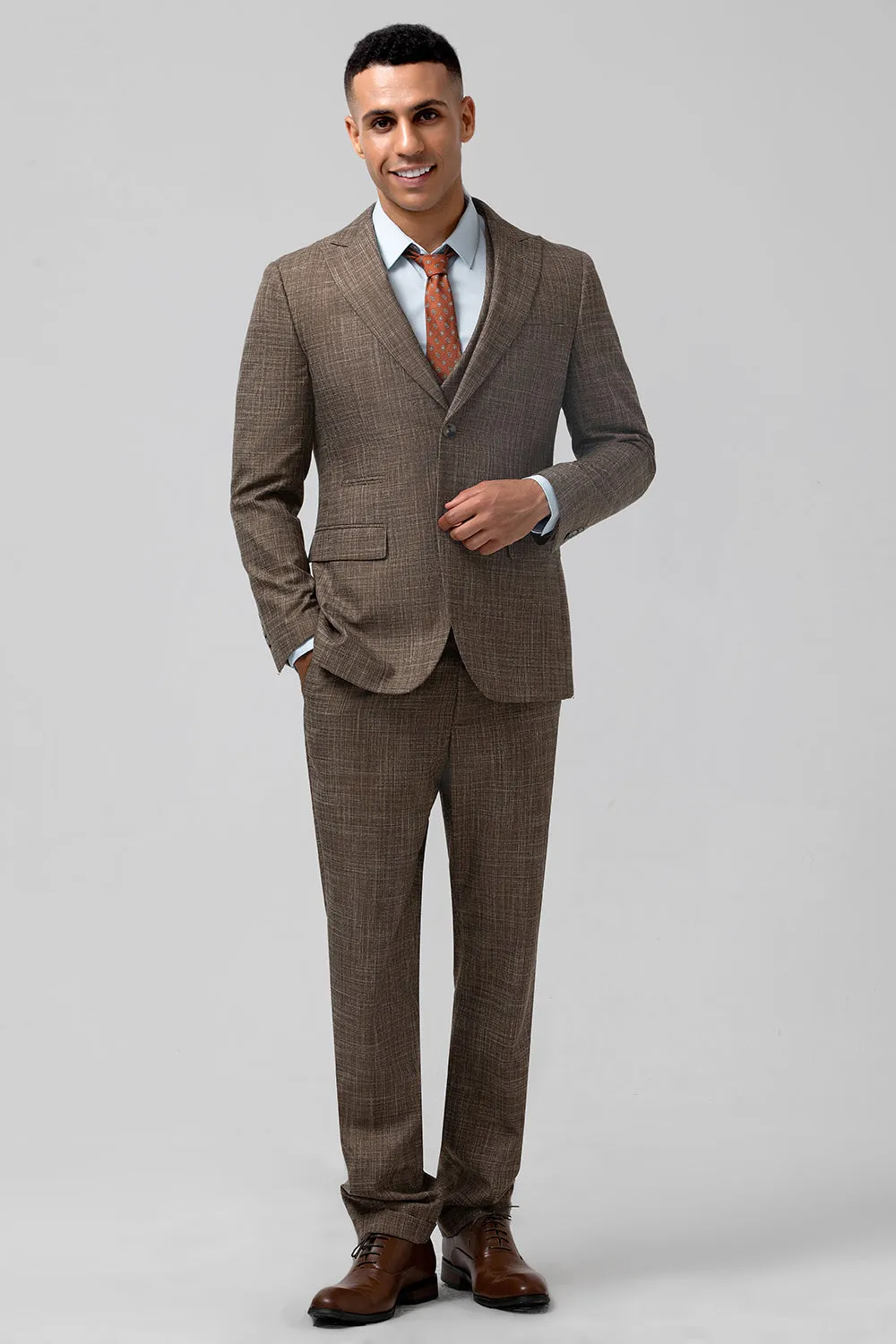 Men's Brown Notch Lapel Single Breasted 3 Piece Wedding Suits sold by Wedtrend