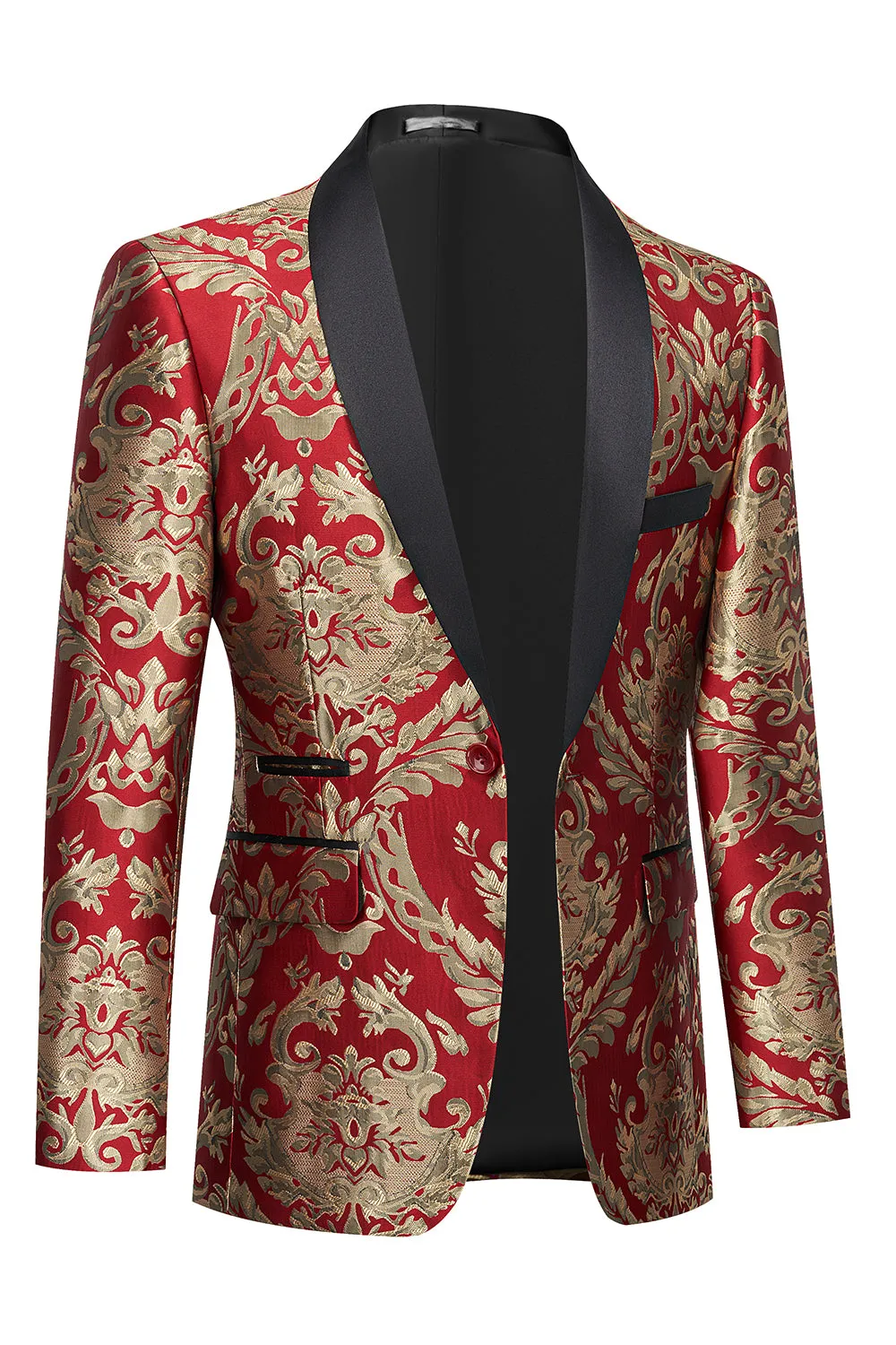 Men's Red Shawl Lapel One Button Jacquard Prom Blazer sold by Wedtrend product image thumbnail 3