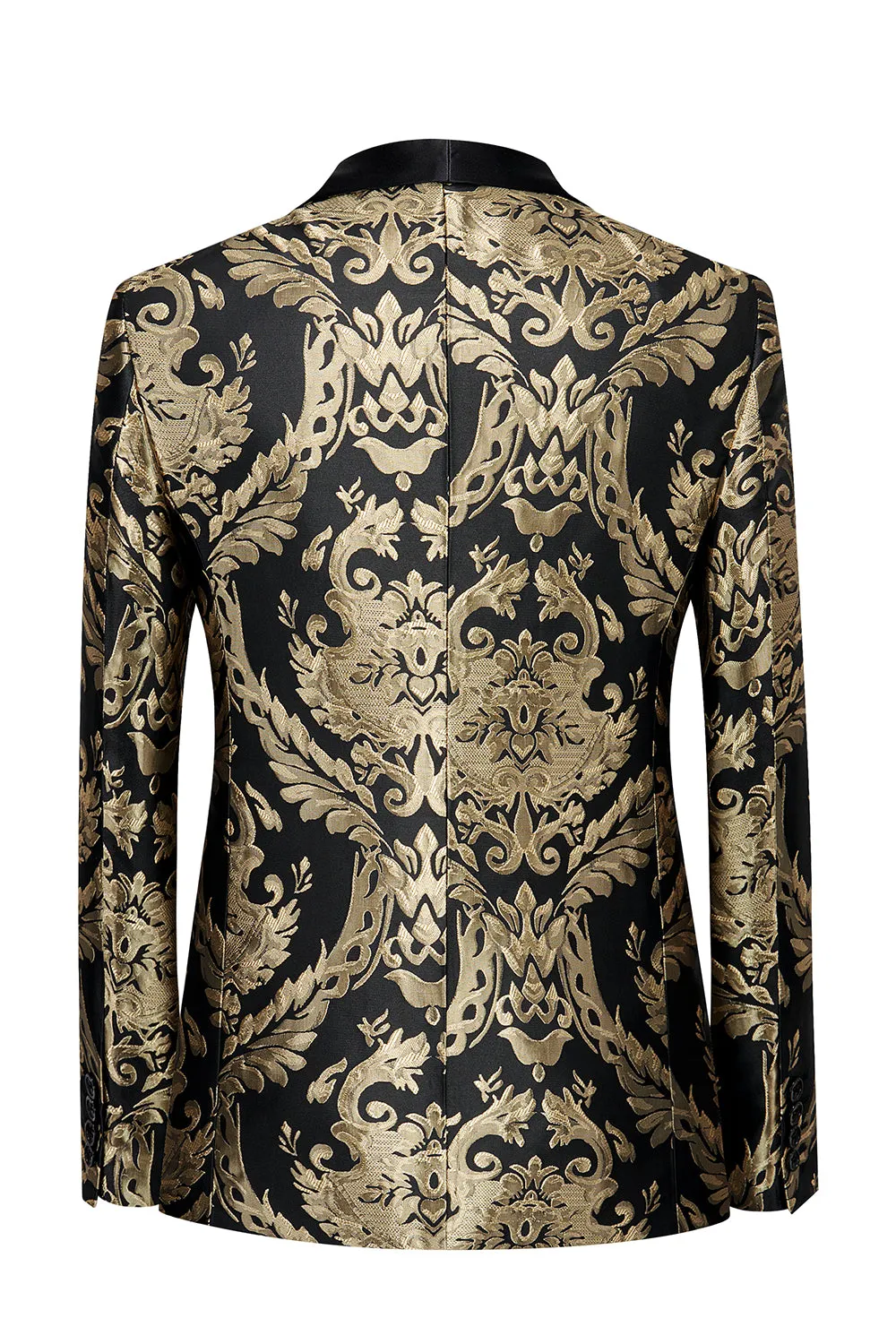 Men's Black Golden Shawl Lapel One Button Jacquard Prom Blazer sold by Wedtrend product image thumbnail 2
