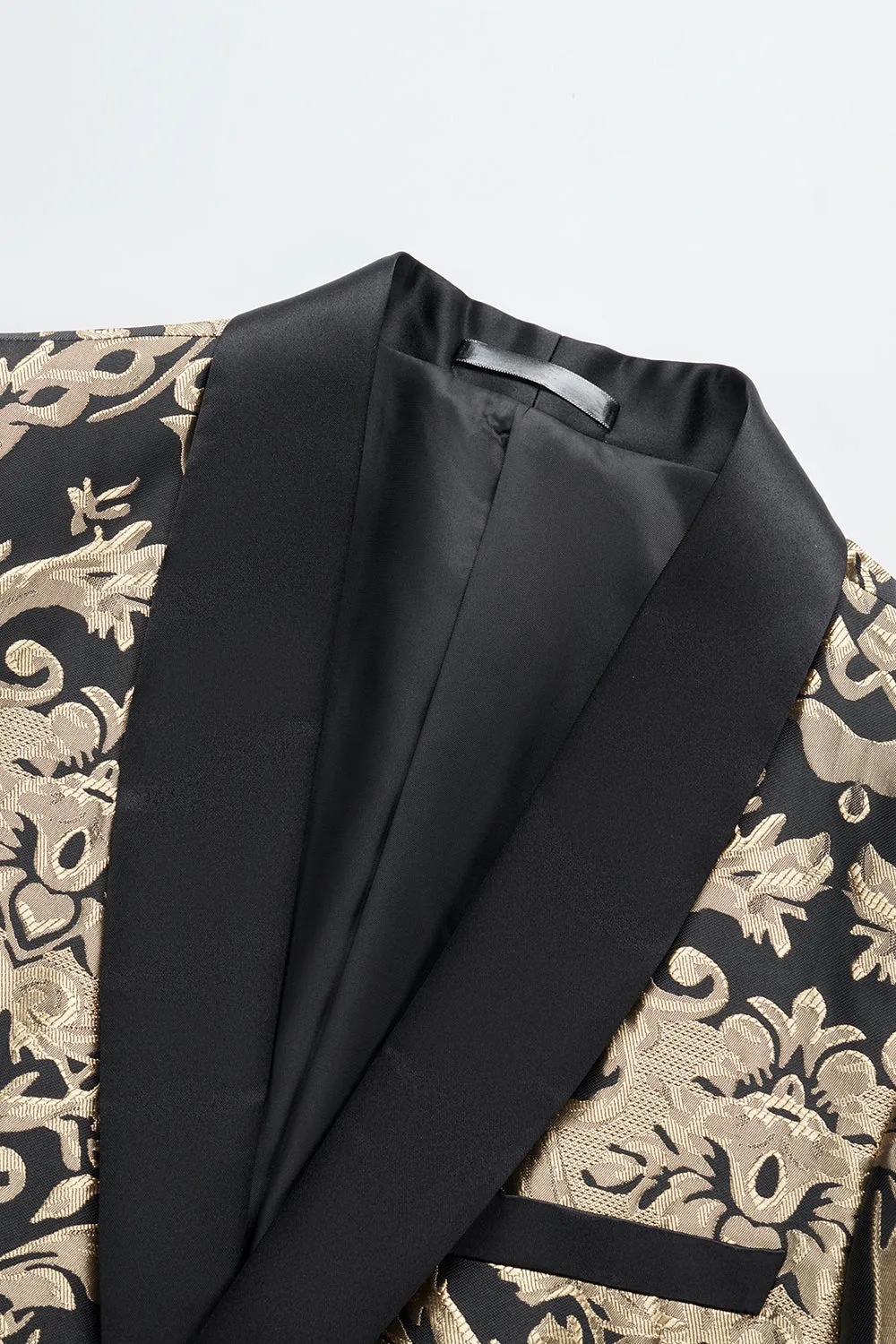 Men's Black Golden Shawl Lapel One Button Jacquard Prom Blazer sold by Wedtrend product image thumbnail 4