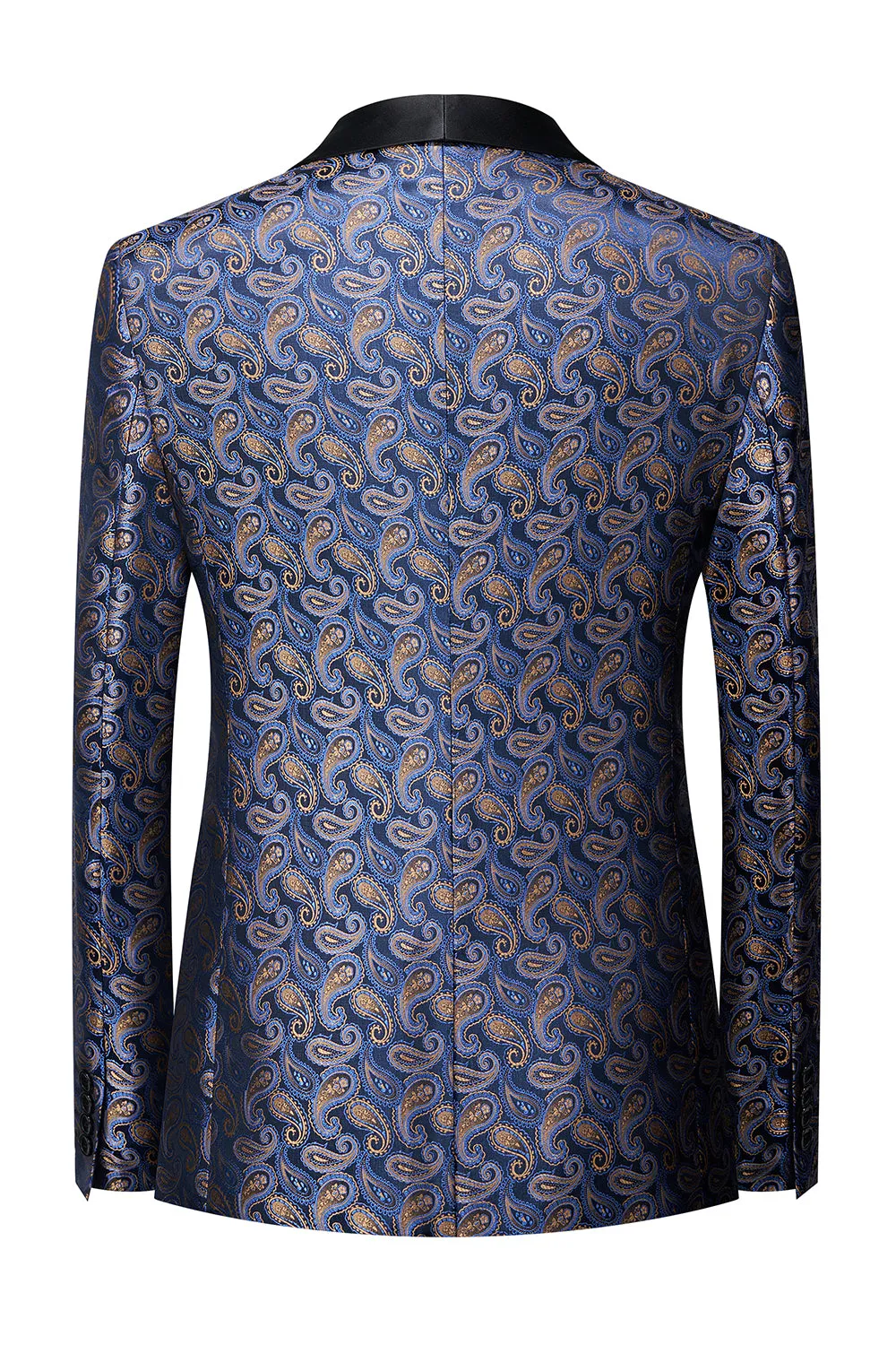 Men's Navy Shawl Lapel One Button Jacquard Prom Blazer sold by Wedtrend product image thumbnail 2