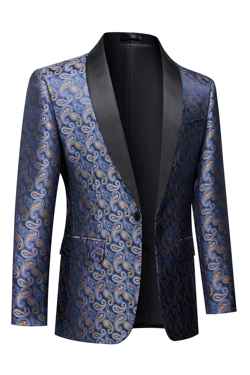 Men's Navy Shawl Lapel One Button Jacquard Prom Blazer sold by Wedtrend product image thumbnail 3