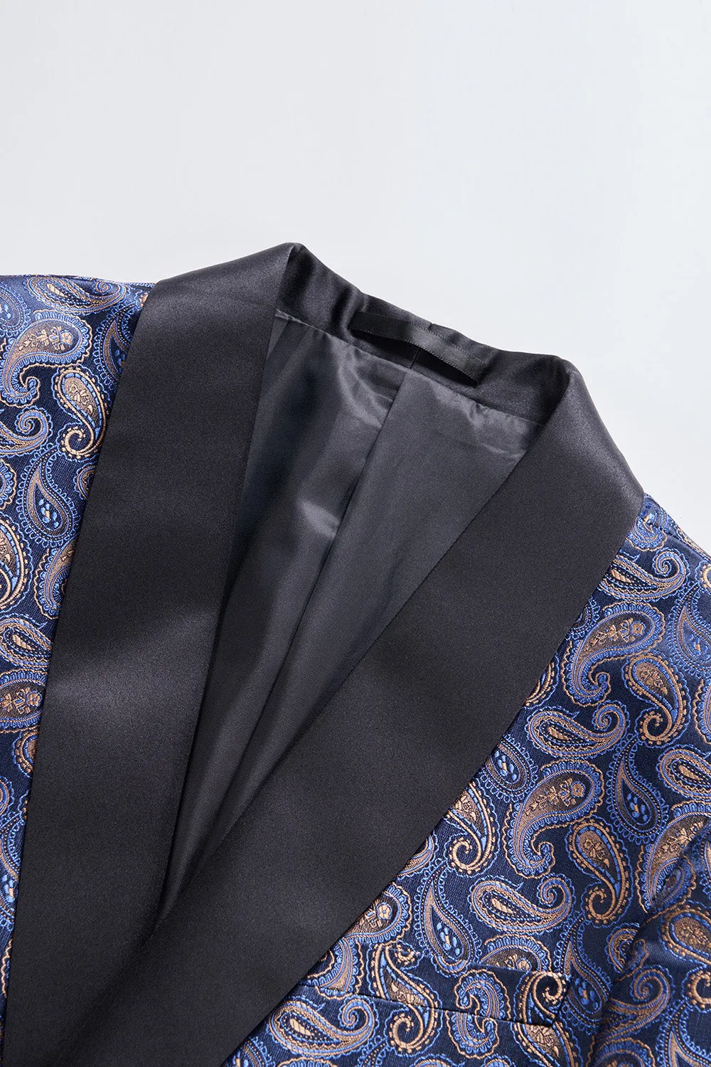 Men's Navy Shawl Lapel One Button Jacquard Prom Blazer sold by Wedtrend product image thumbnail 4